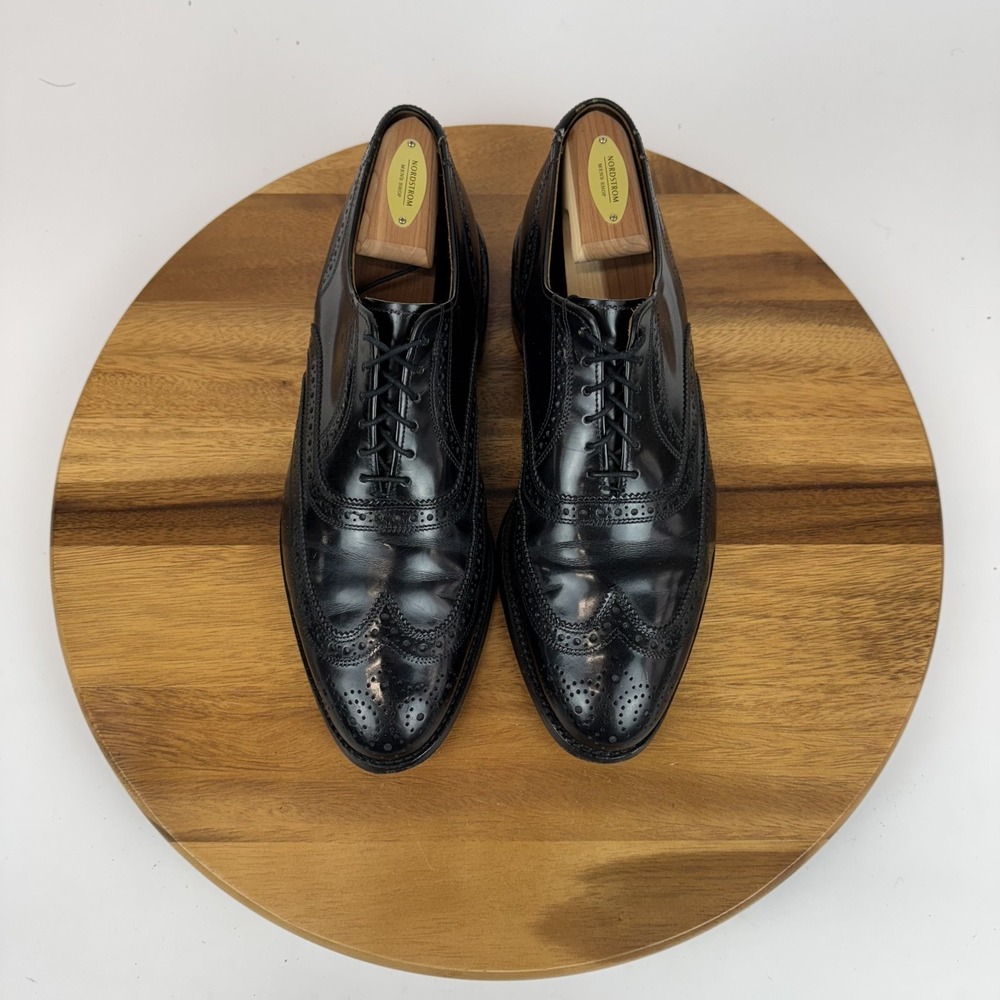 Mens Allen Edmonds Lloyd Black Leather Scalloped Oxfords Dress Shoes Size 9.5 D - Picture 4 of 8